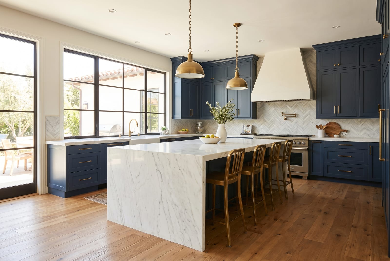 Remodeled open-concept kitchen with custom island and quartz countertops